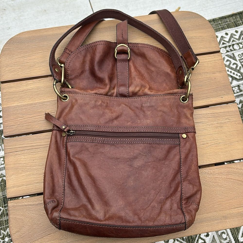 Fossil Women large chocolate Brown Leather Crossbody Bag removed shoulder strap - Picture 6 of 11